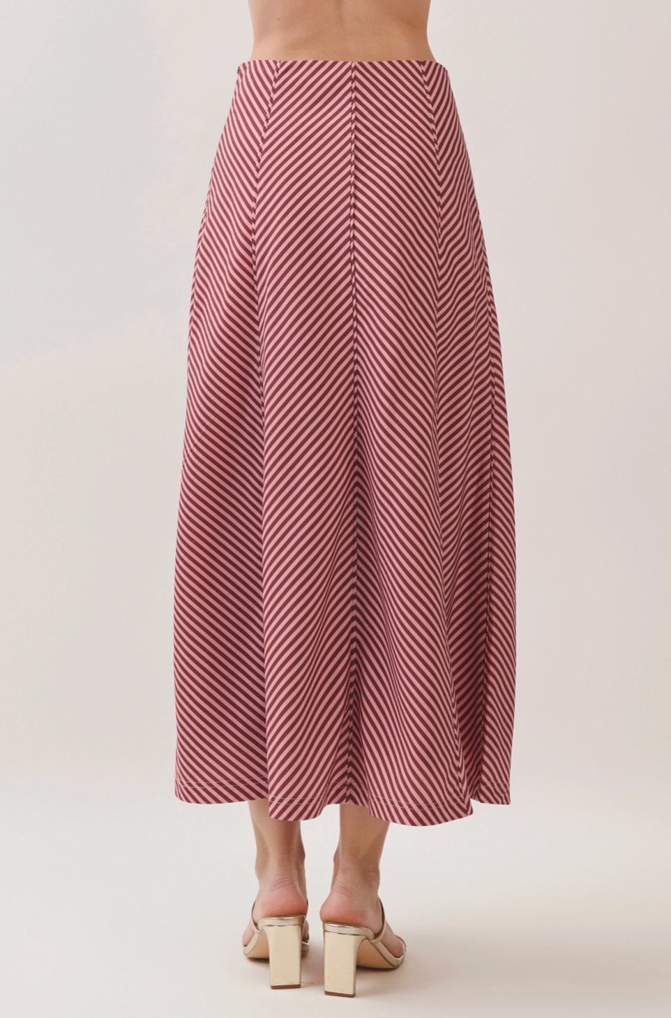 Bias Stripe A-Line Midi Skirt