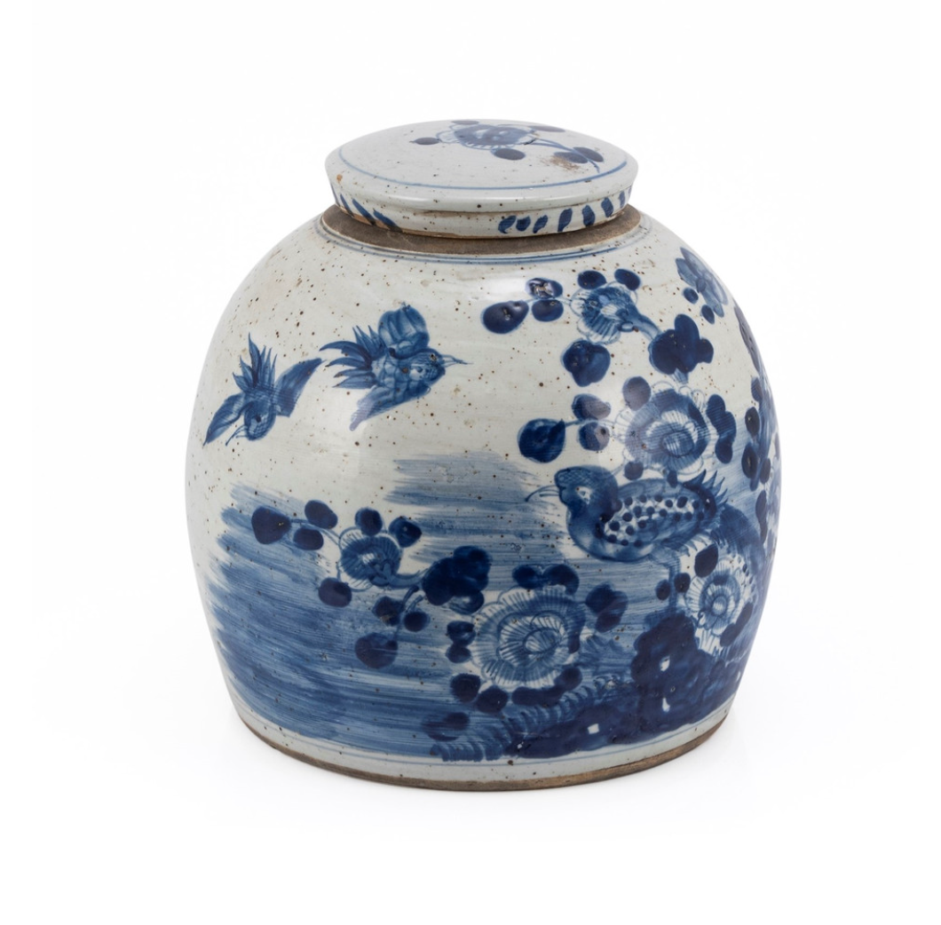 Vintage Ming Jar Flower Bird Motif