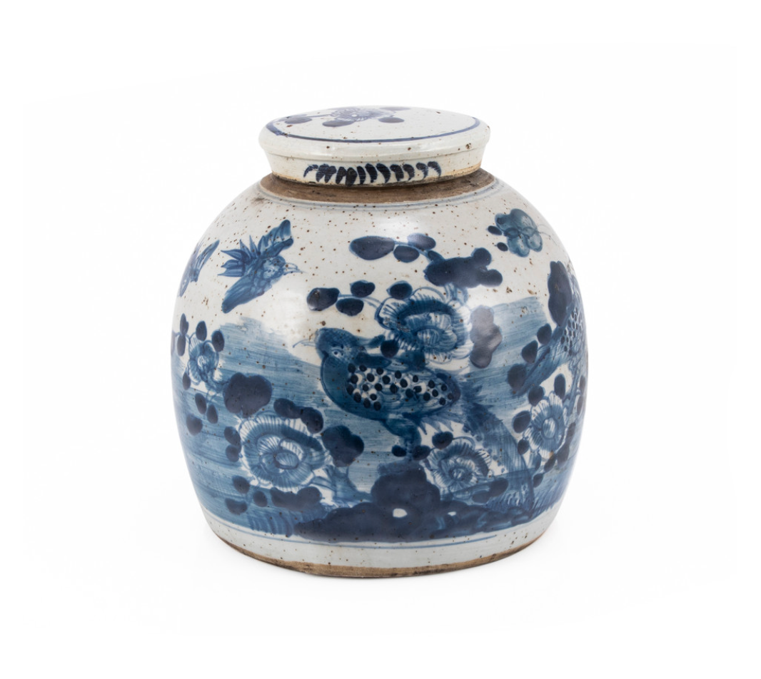 Vintage Ming Jar Flower Bird Motif