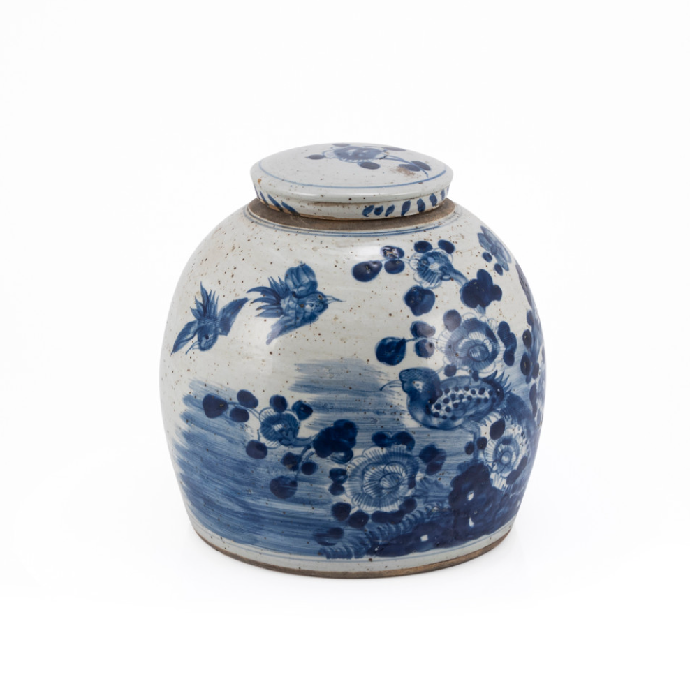 Vintage Ming Jar Flower Bird Motif