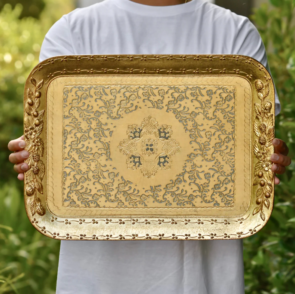 Florentine Wood Rectangle Berry and Botanical Tray