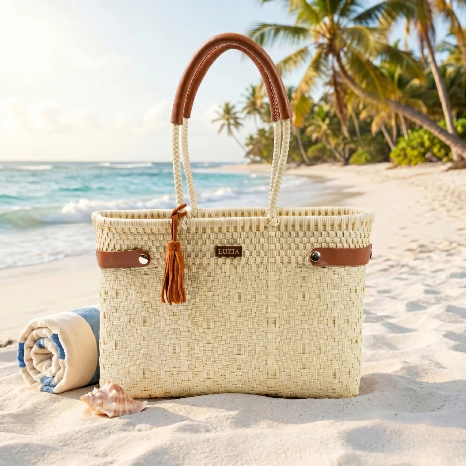 Luzia Woven Medium Tote Solid Beige