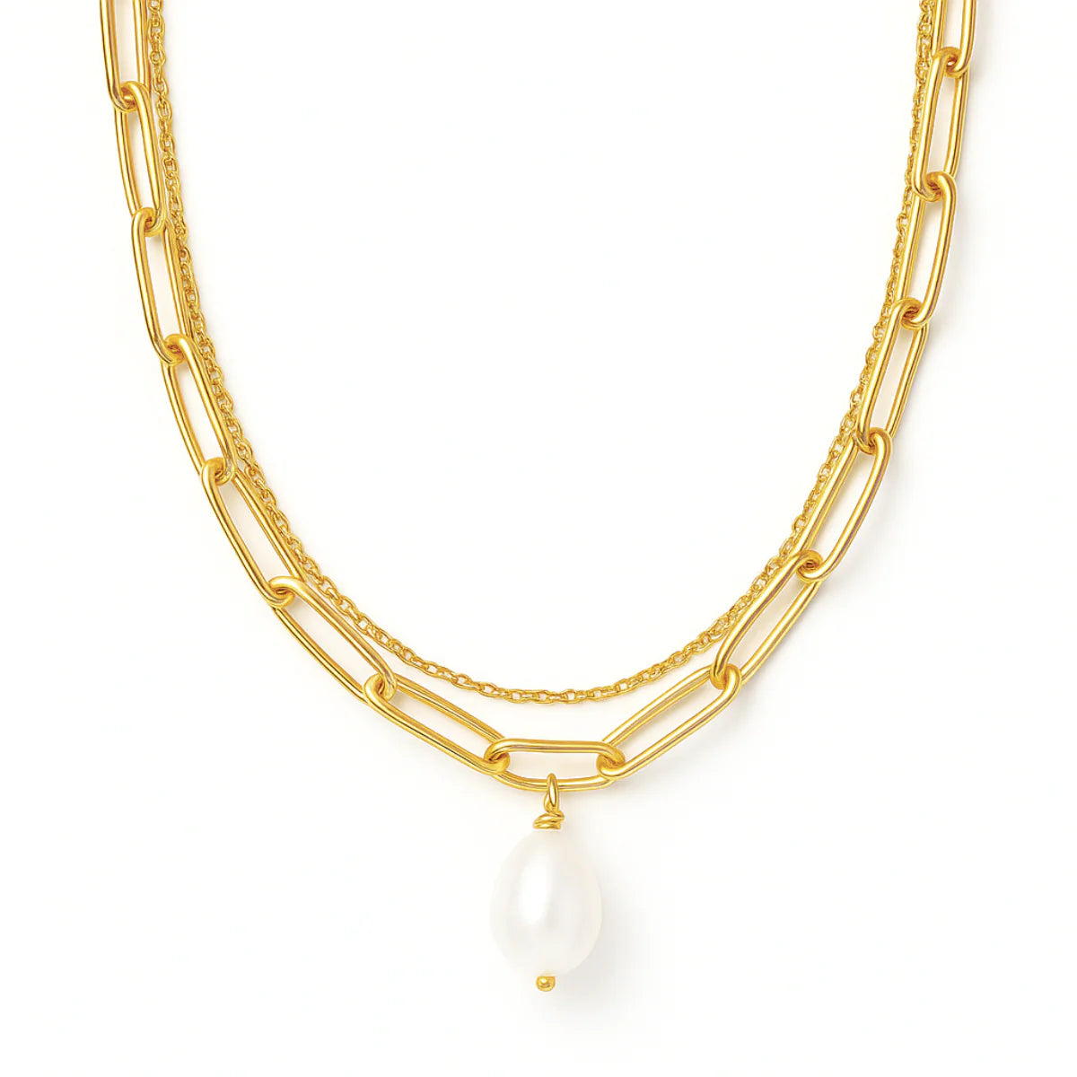 Renee Double Chain Pearl Choker Necklace