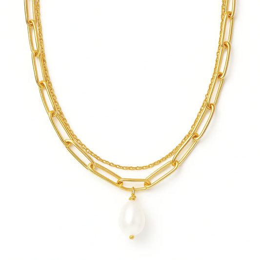 Renee Double Chain Pearl Choker Necklace