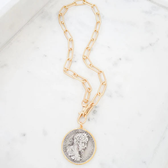 Coin and Paperclip Chain Necklace