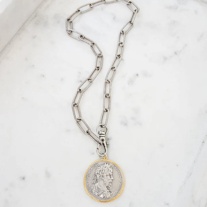 Coin and Paperclip Chain Necklace