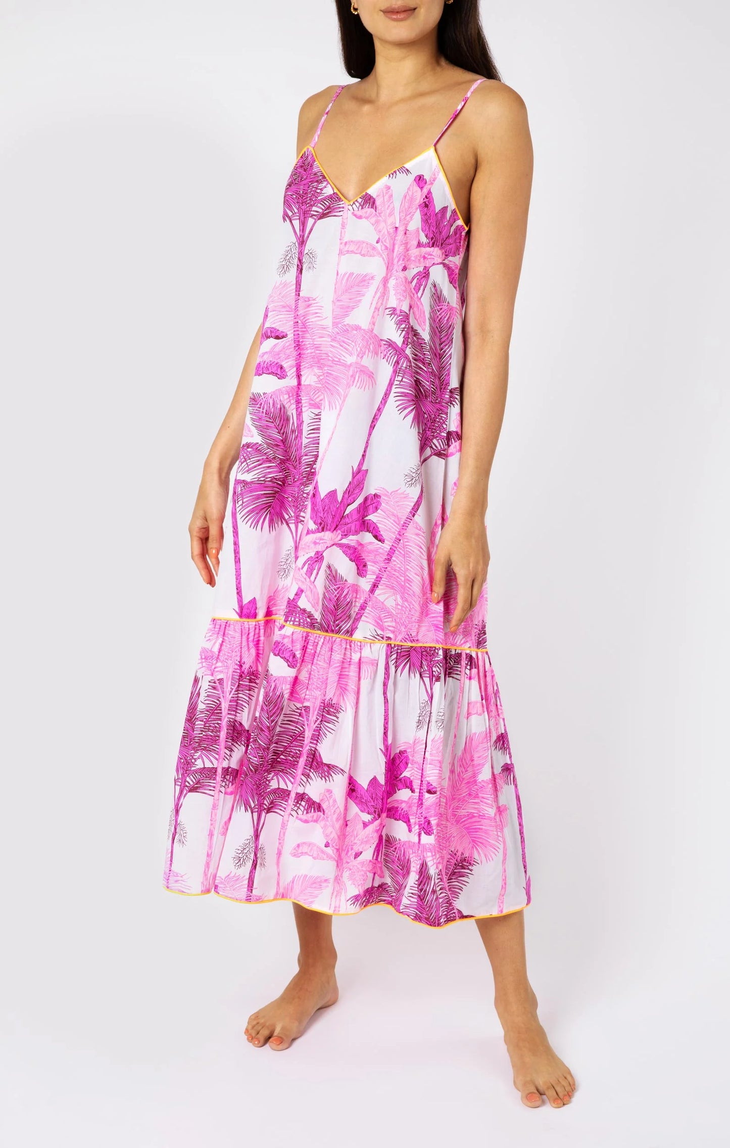 Pink Palm V-Neck Maxi Dress