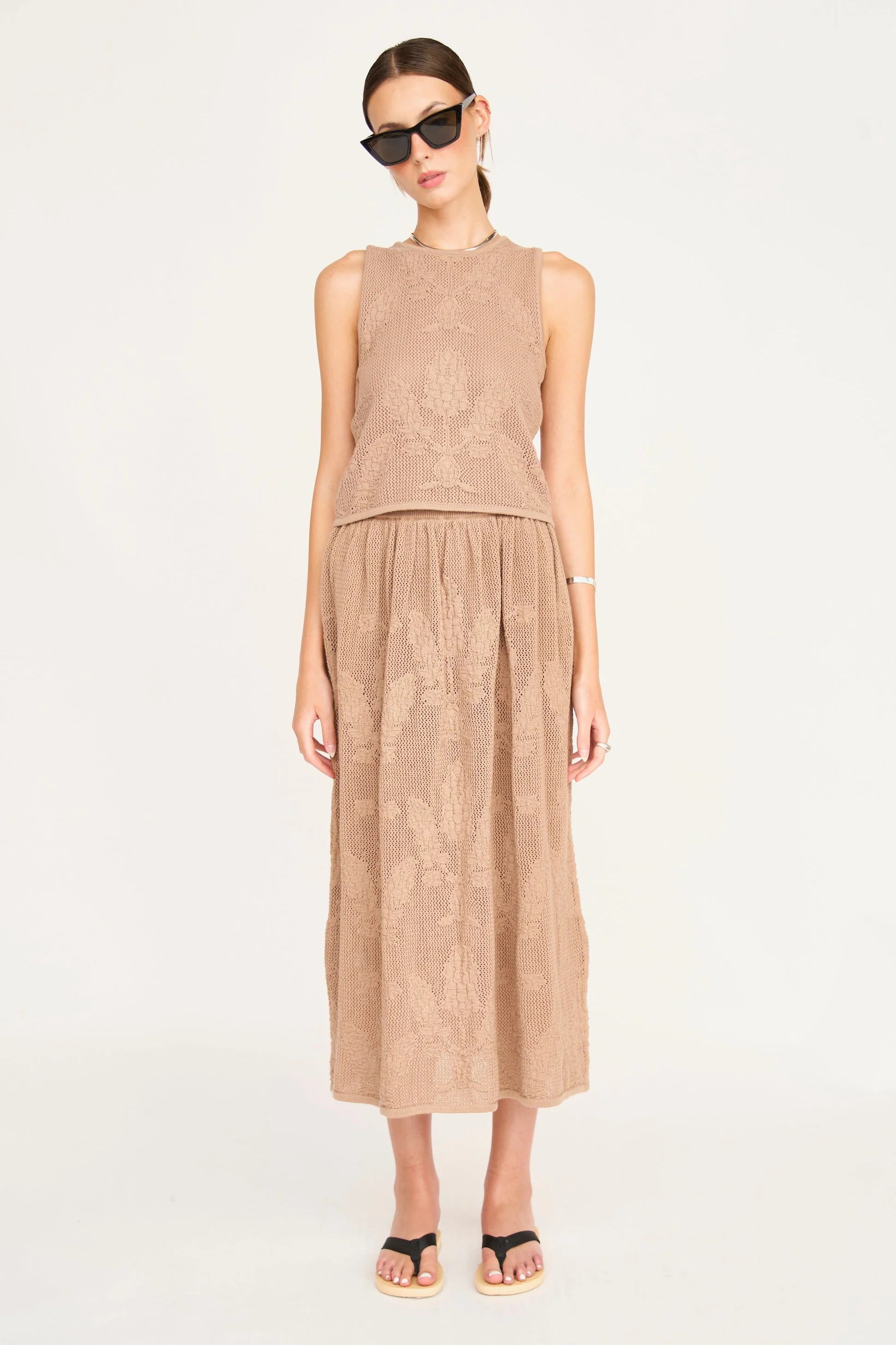 Verona  Floral Knit Skirt in Biscuit