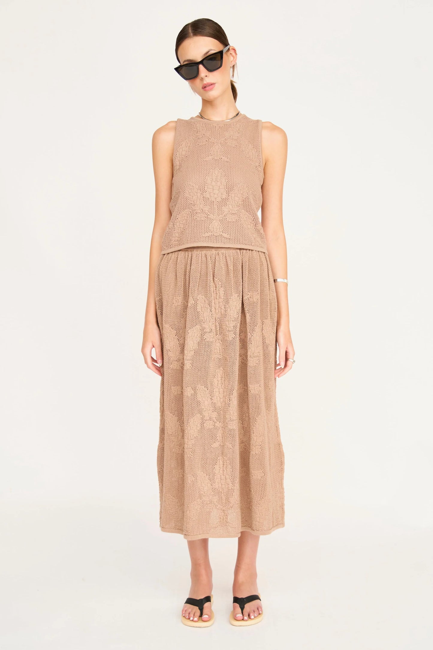 Verona  Floral Knit Skirt in Biscuit