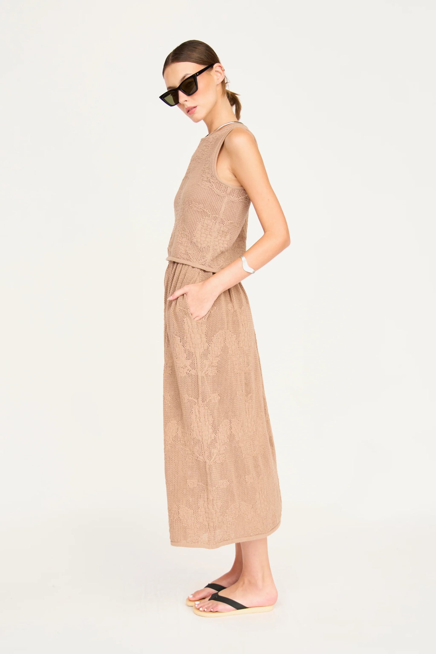 Verona  Floral Knit Skirt in Biscuit