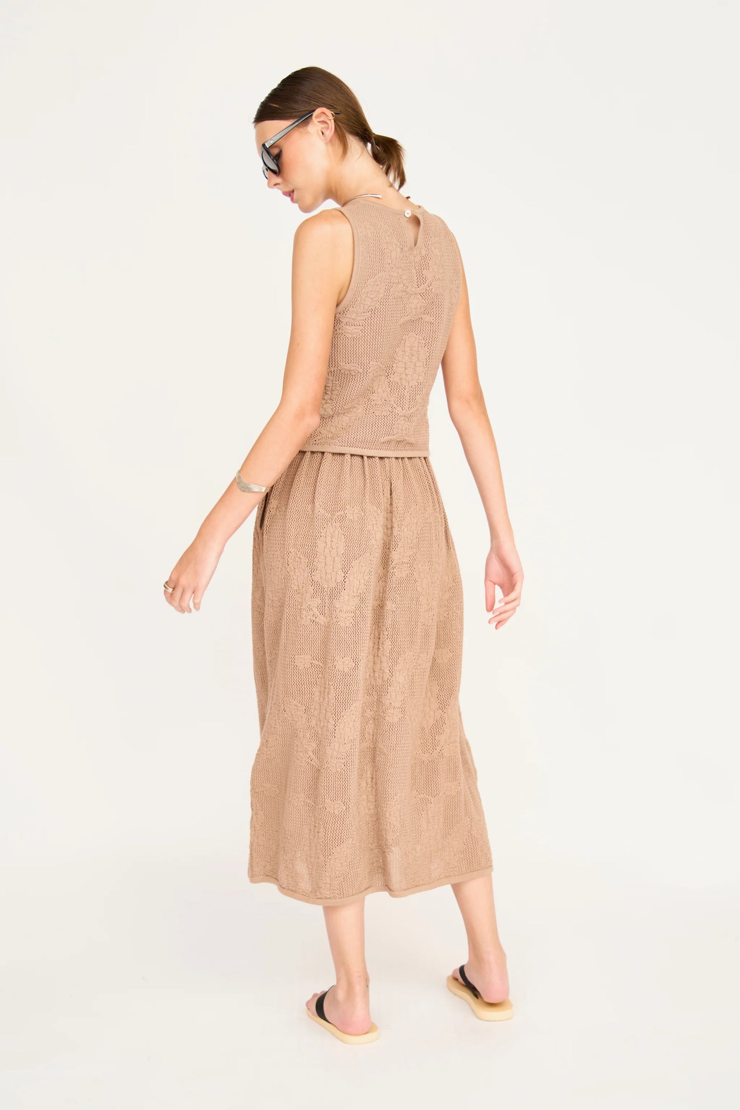 Verona  Floral Knit Skirt in Biscuit