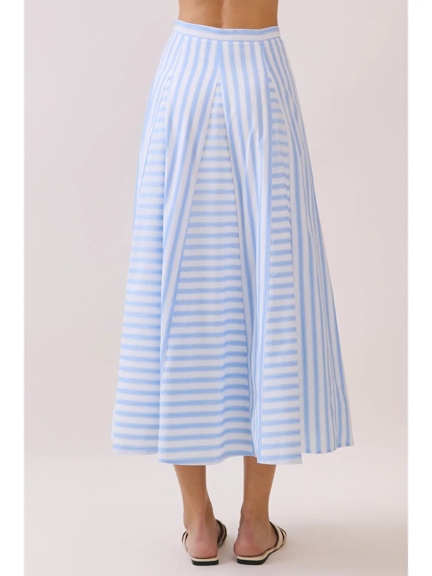 Striped Paneled Construction A Line Midi Skirt