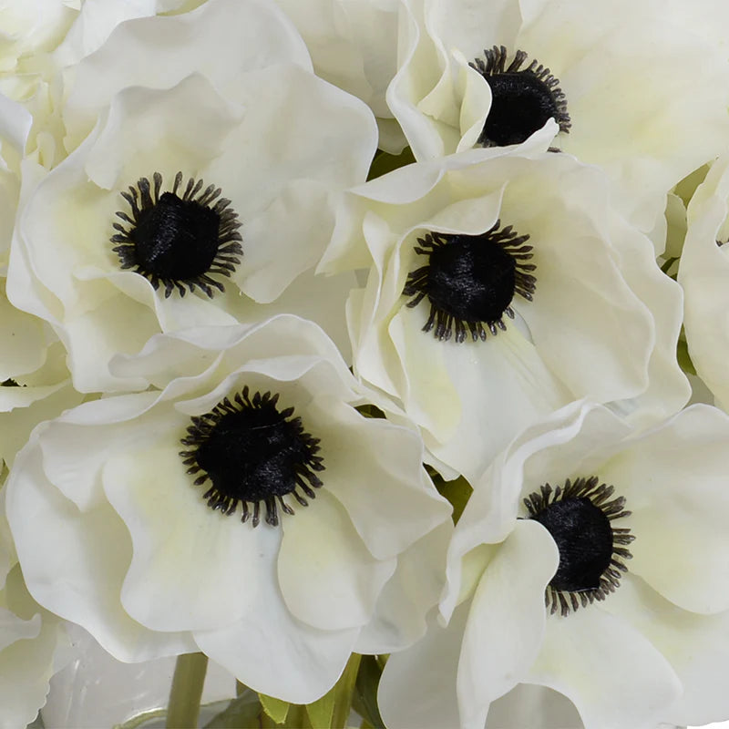 Faux Anemone & Hydrangea Bouquet in Glass Vase