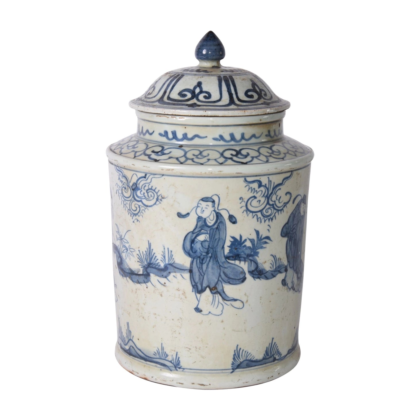Blue and White Ancient People Lidded Jar