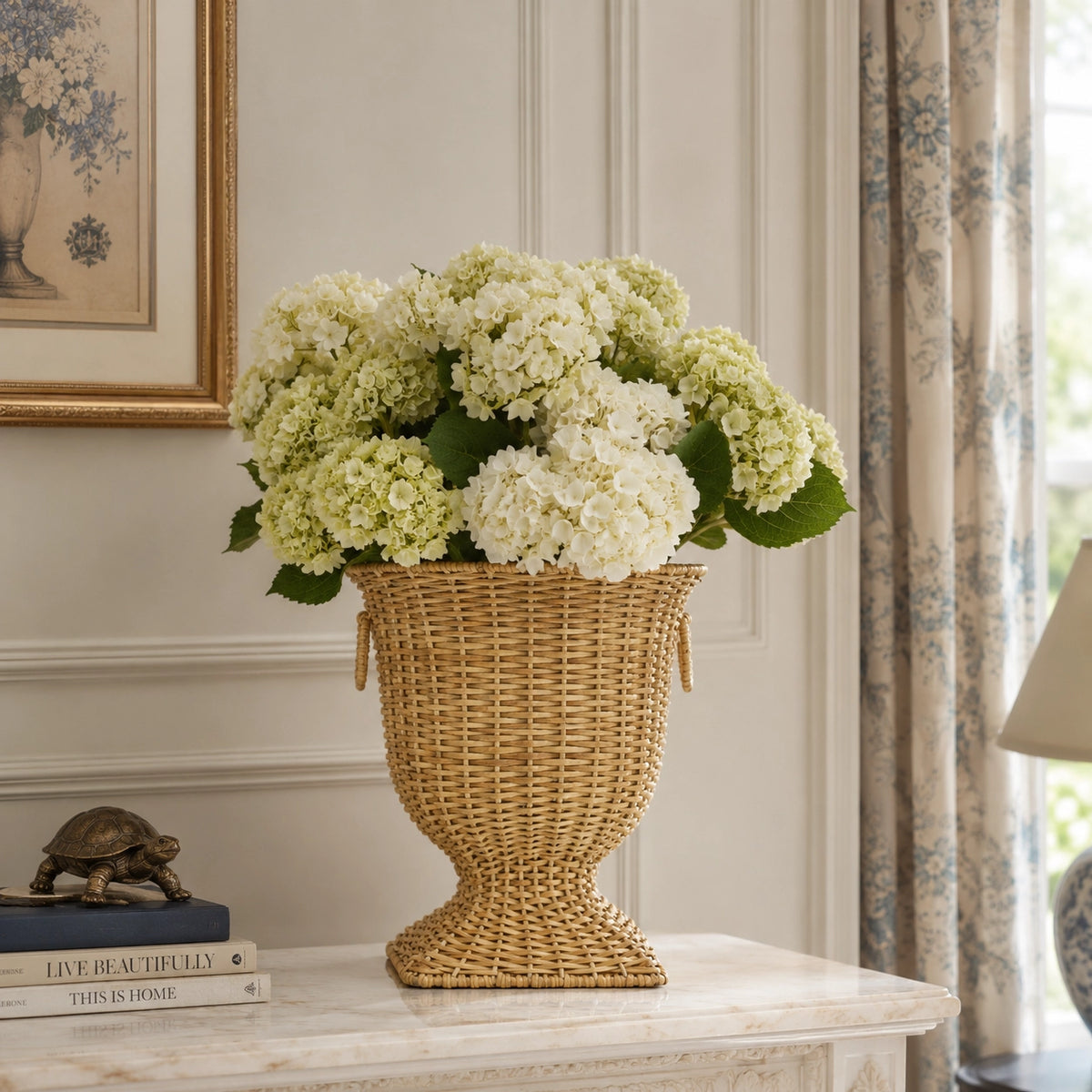Square Wicker Urn and Pedestal