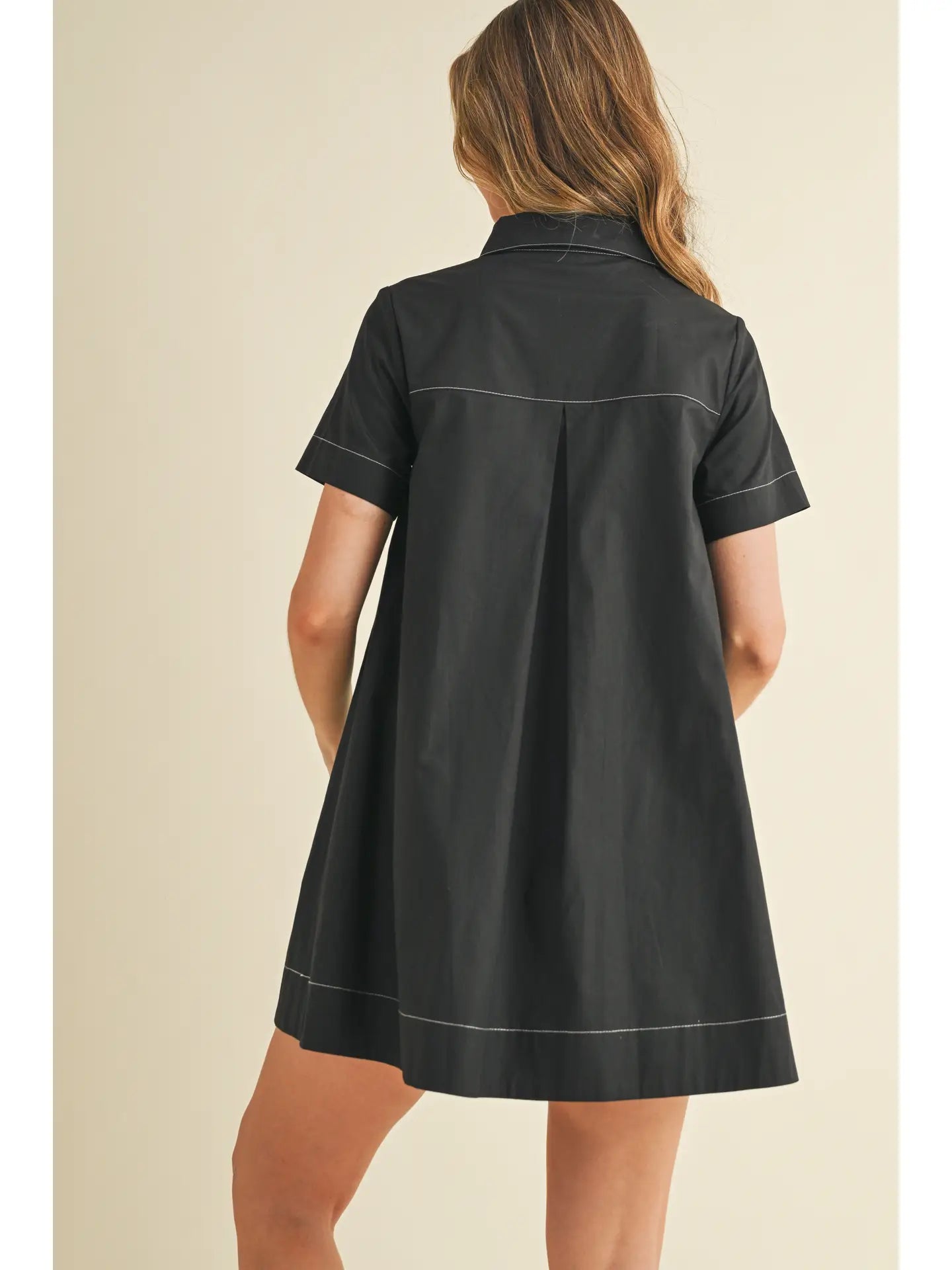 Button Down Bold Contrast Stitching Shirt Dress