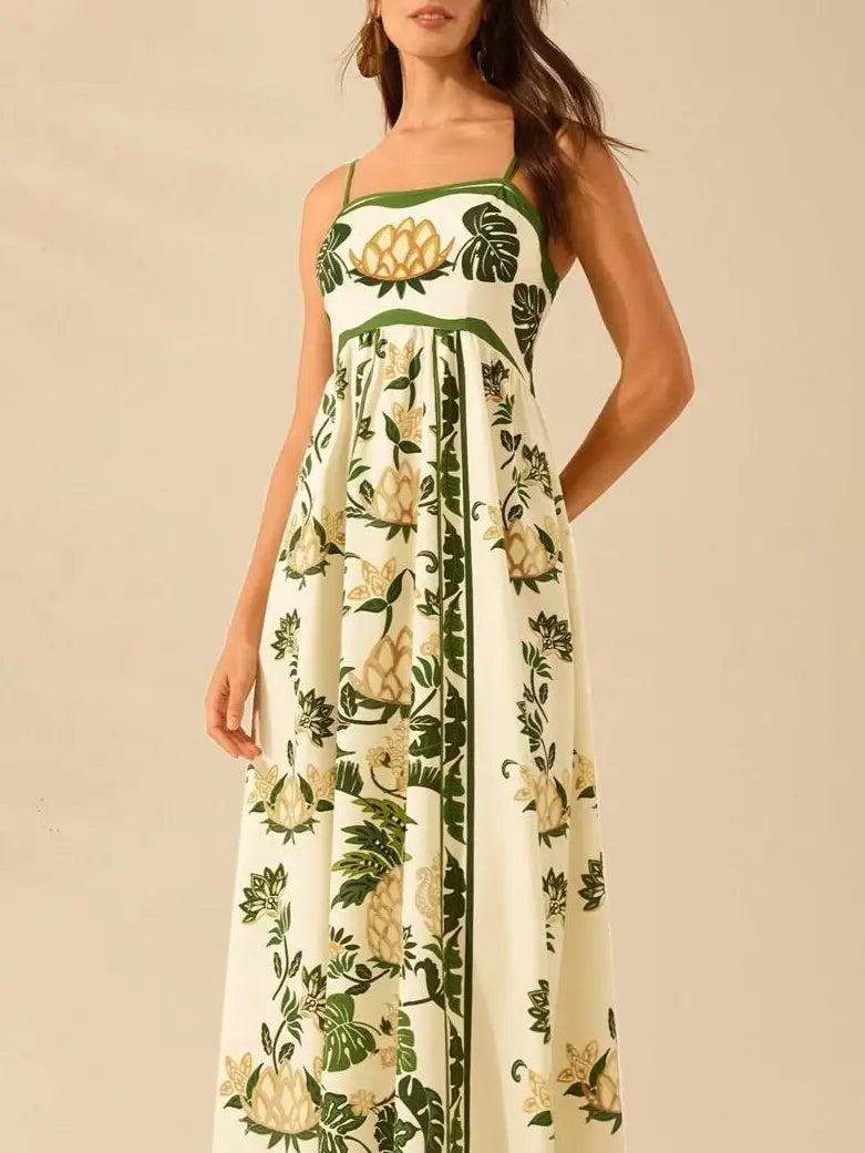 Lotus Botanical Spring Maxi Dress