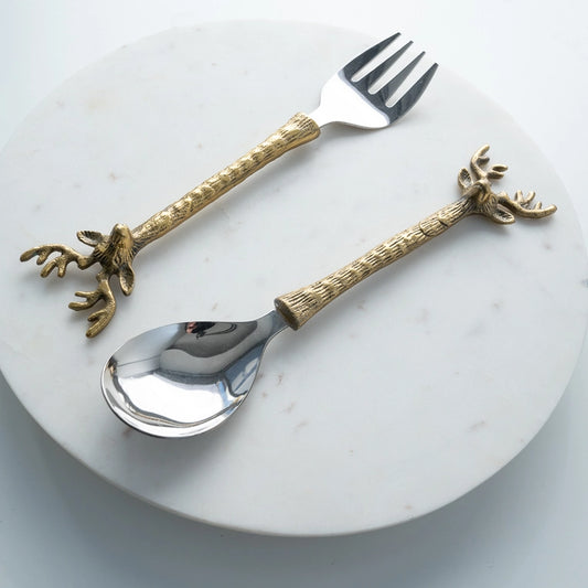 Aluminum & Gold Deer Salad Servers, Set of 2