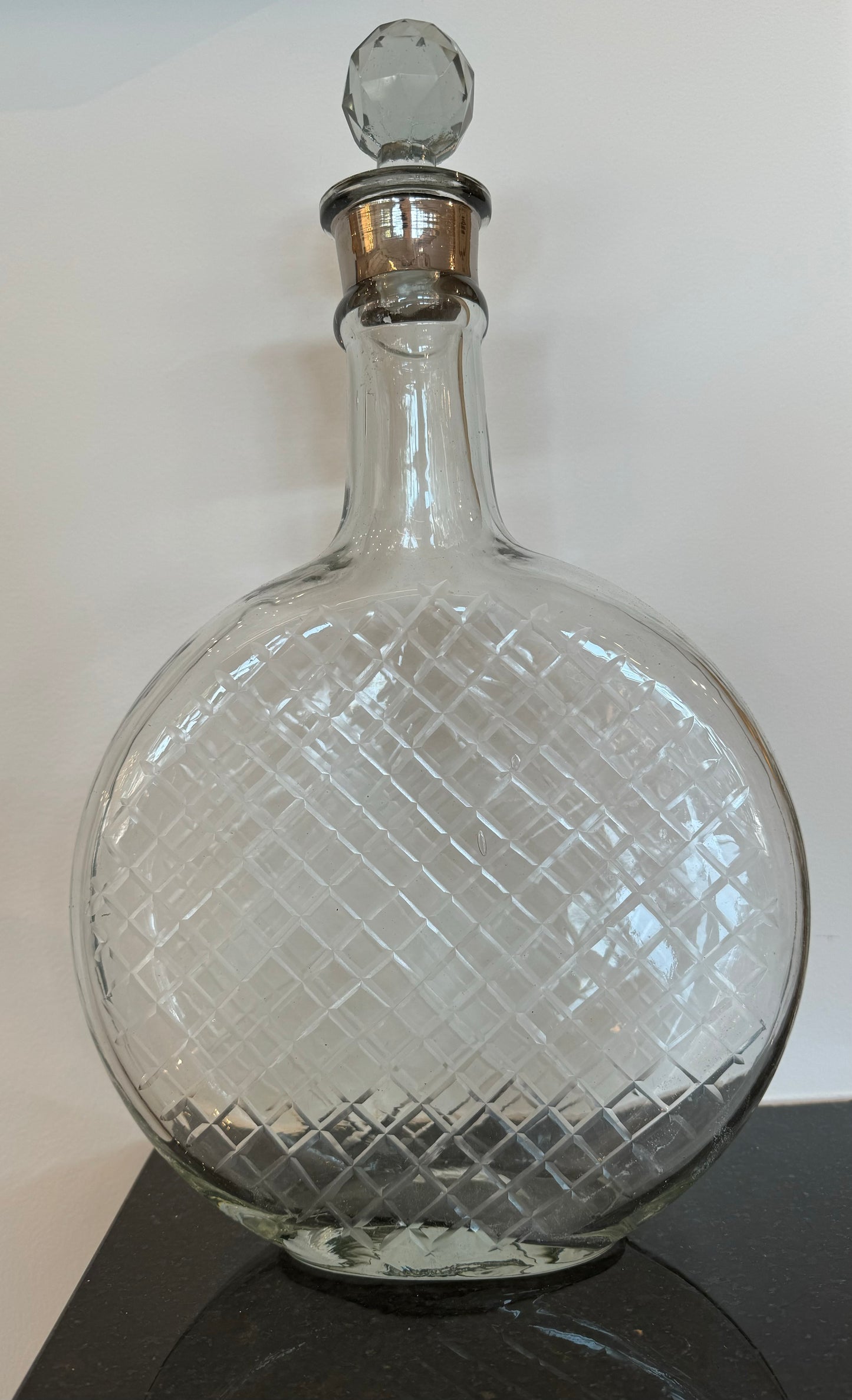 Flat Diamond-Cut Glass Decanter