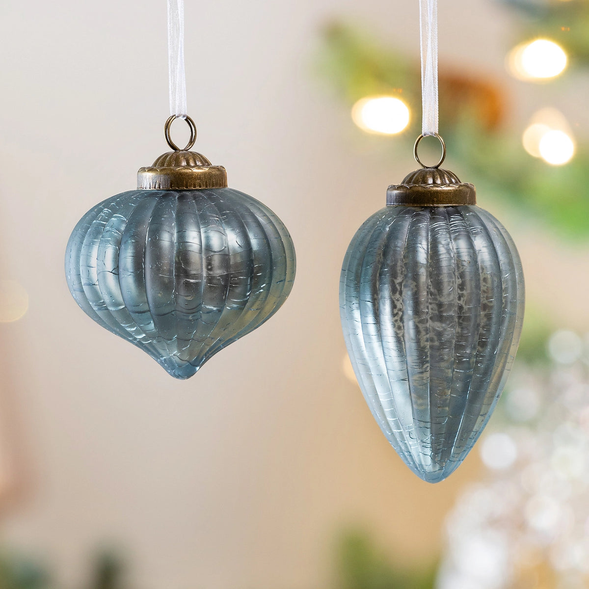 Antique Blue Striated Glass Drop Ornament