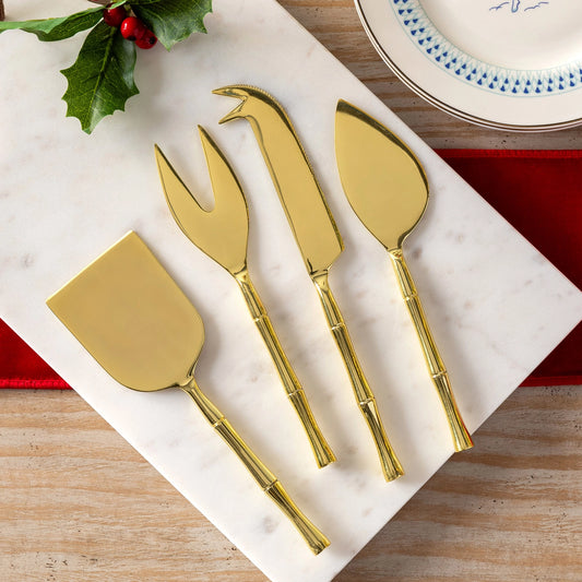 Bamboo Motif Gold Cheese Servers