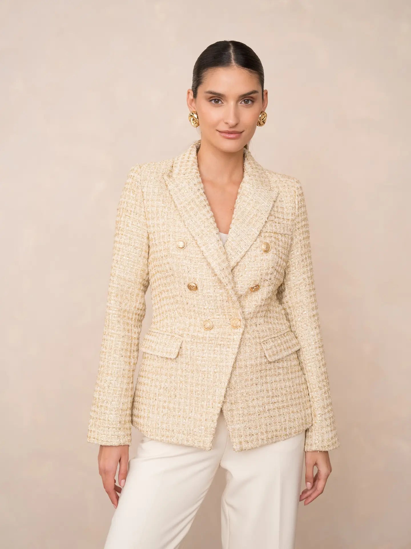 Gold Tweed & Sequins Double-Breasted Blazer
