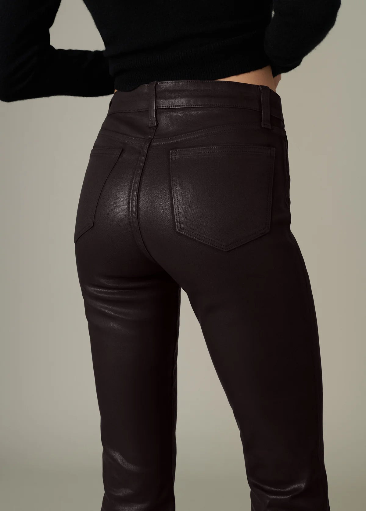 The Callie Cropped Bootcut in Coated Dark Chocolate