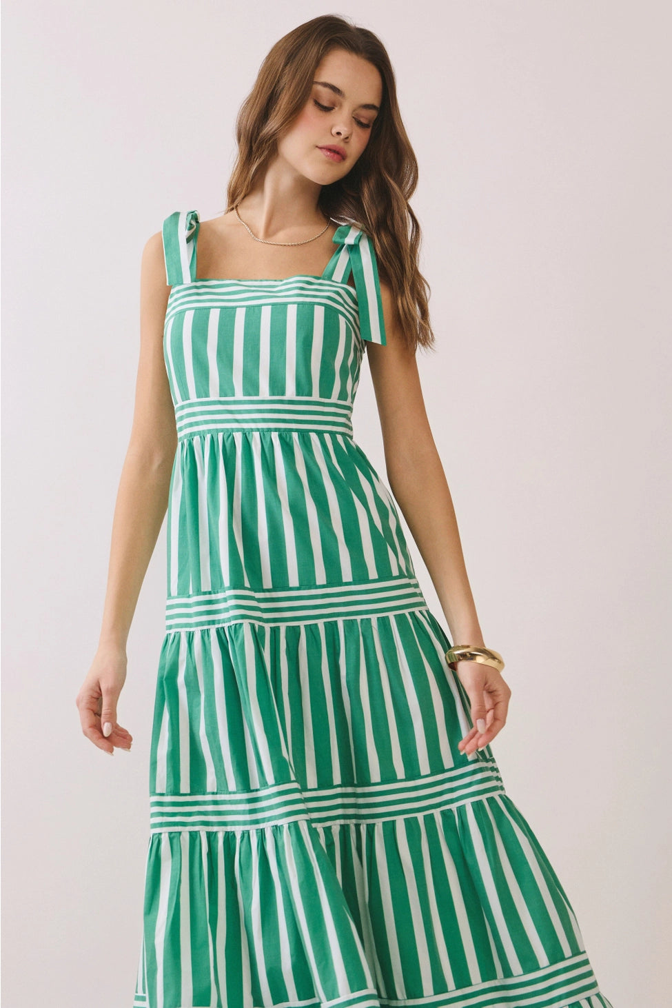 Striped Tie Shoulder Maxi Dress