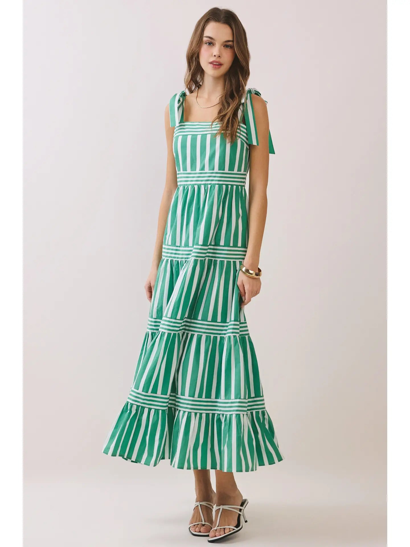 Striped Tie Shoulder Maxi Dress