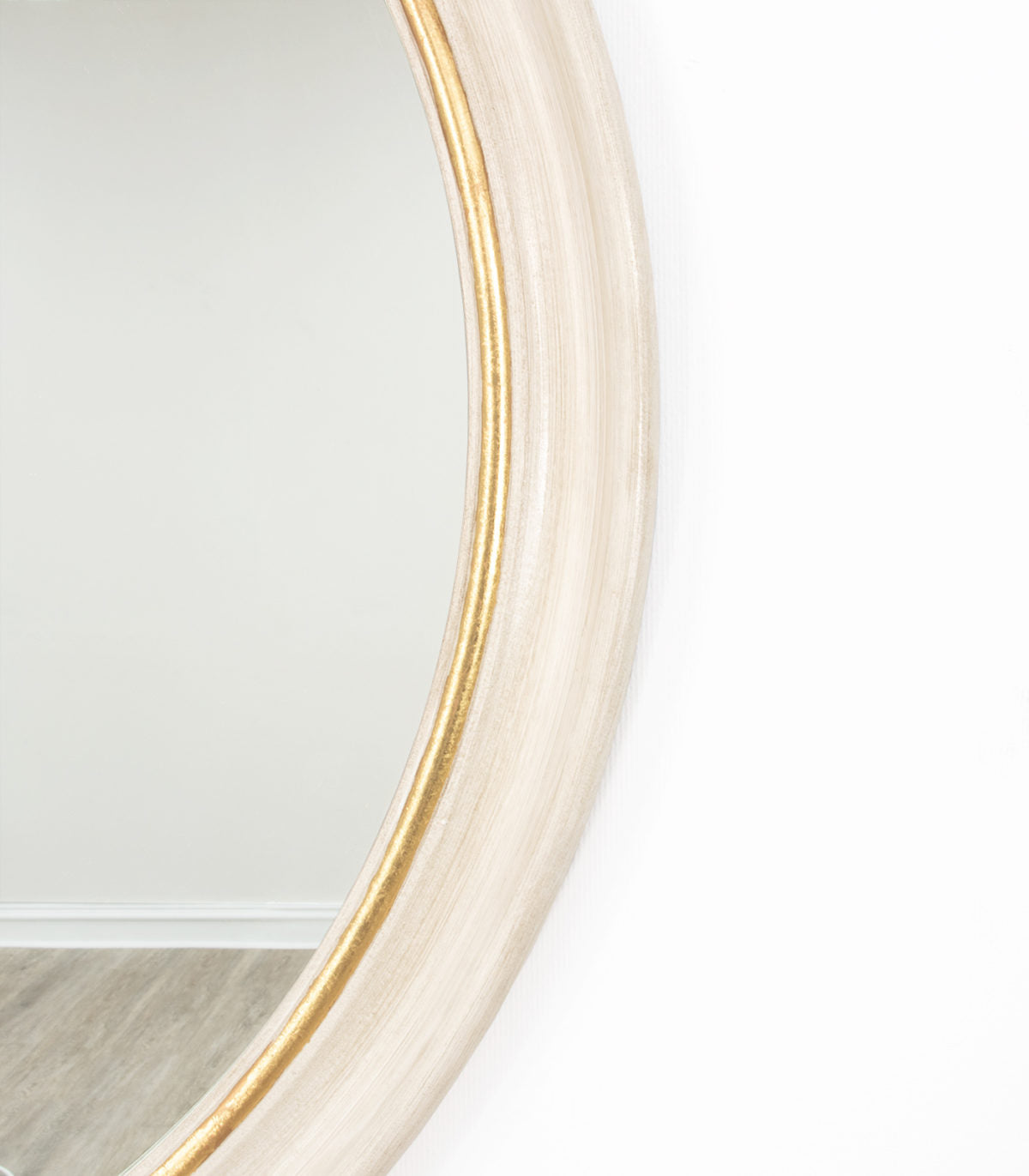 White & Gold Round Mirror