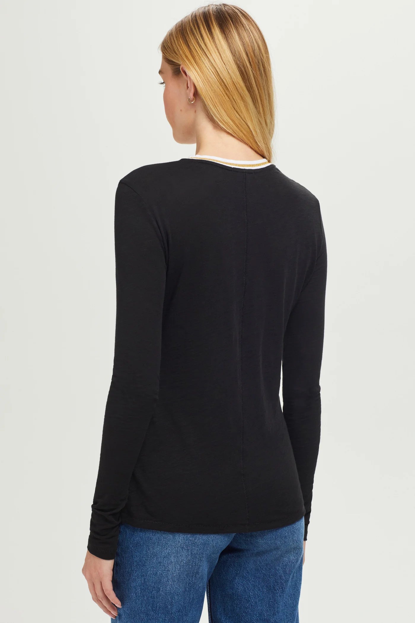 Long Sleeve Metallic Tipped Ringer Tee