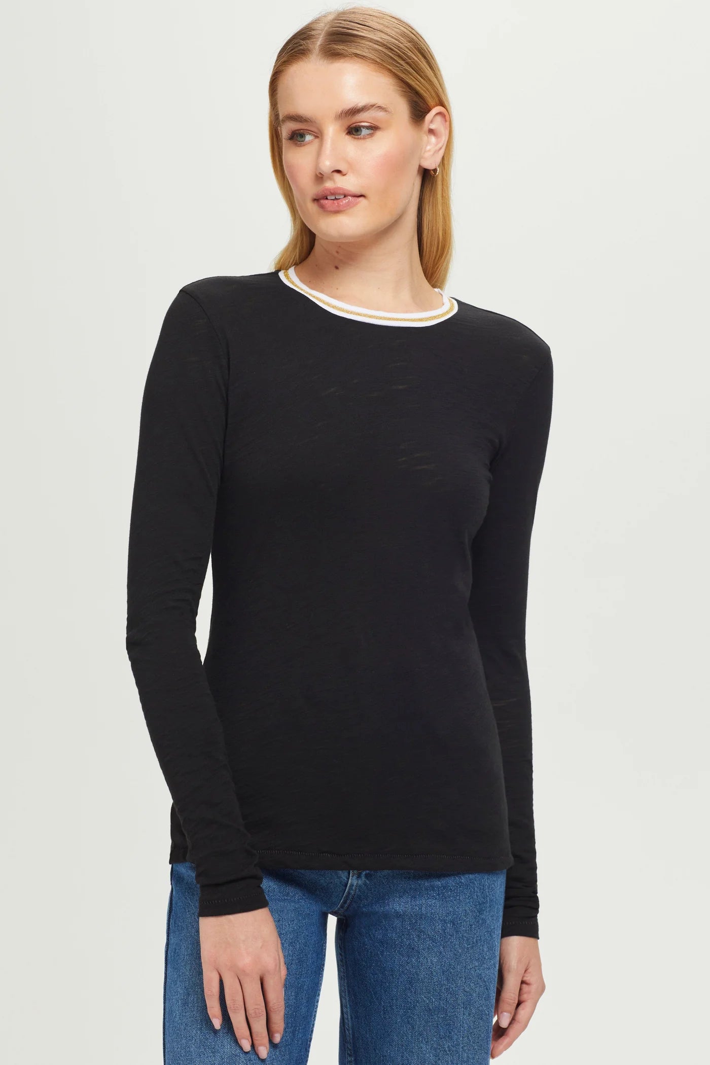 Long Sleeve Metallic Tipped Ringer Tee