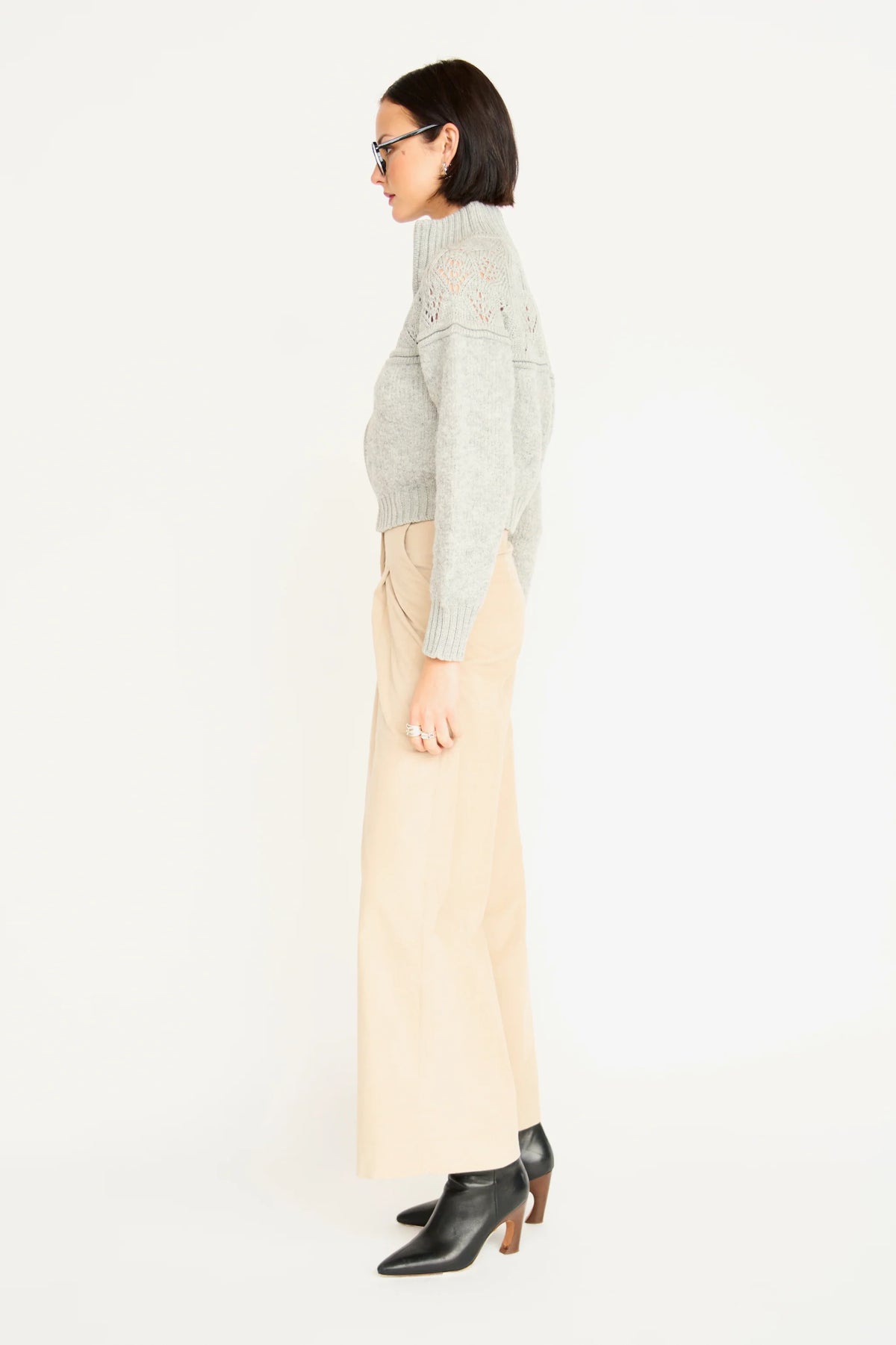 Klosters Pointelle Knit Half Zip in Feather