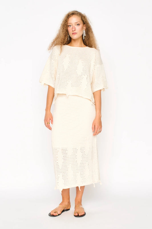 Lokaro Pointelle Skirt in Bone