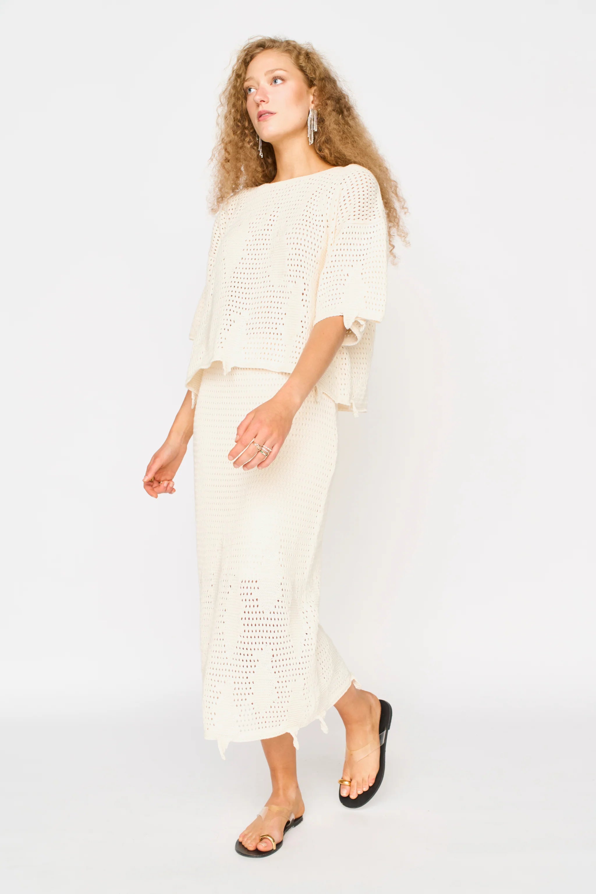 Lokaro Pointelle Skirt in Bone