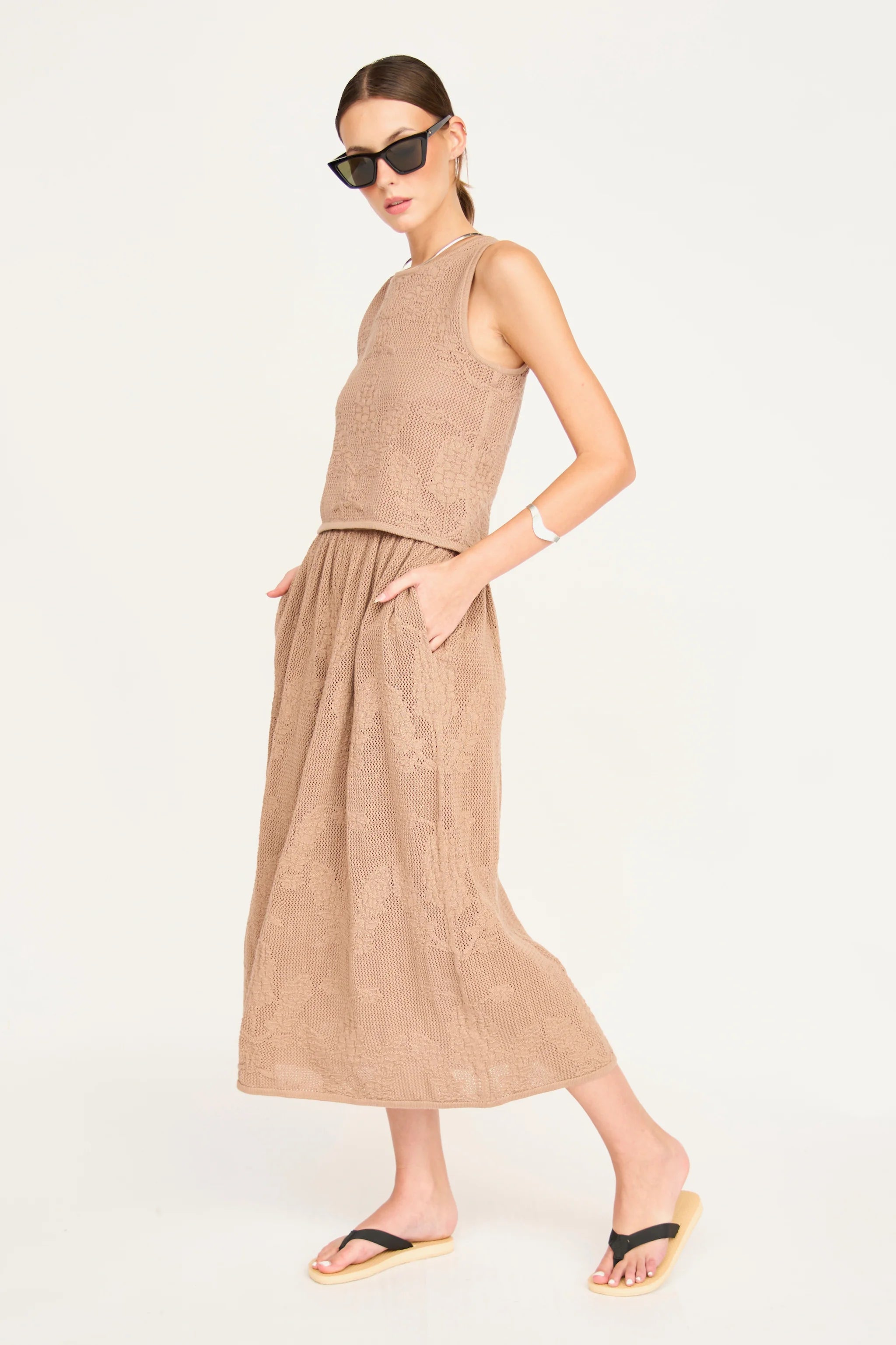 Salzburg Floral Knit Tank in Biscuit