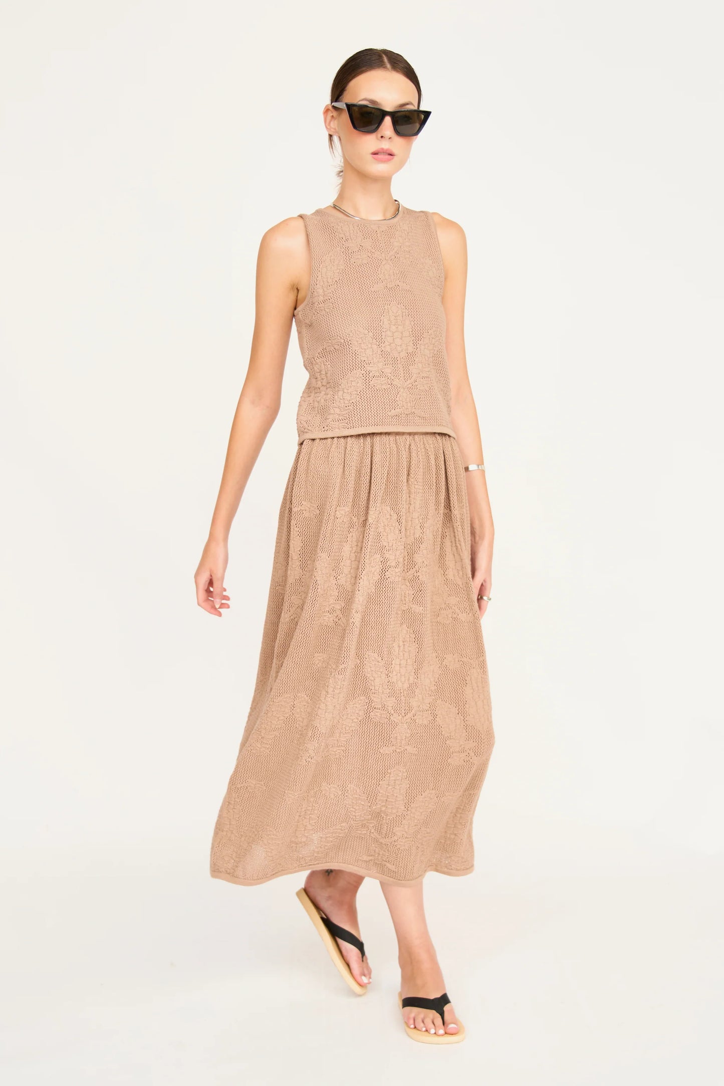 Verona  Floral Knit Skirt in Biscuit