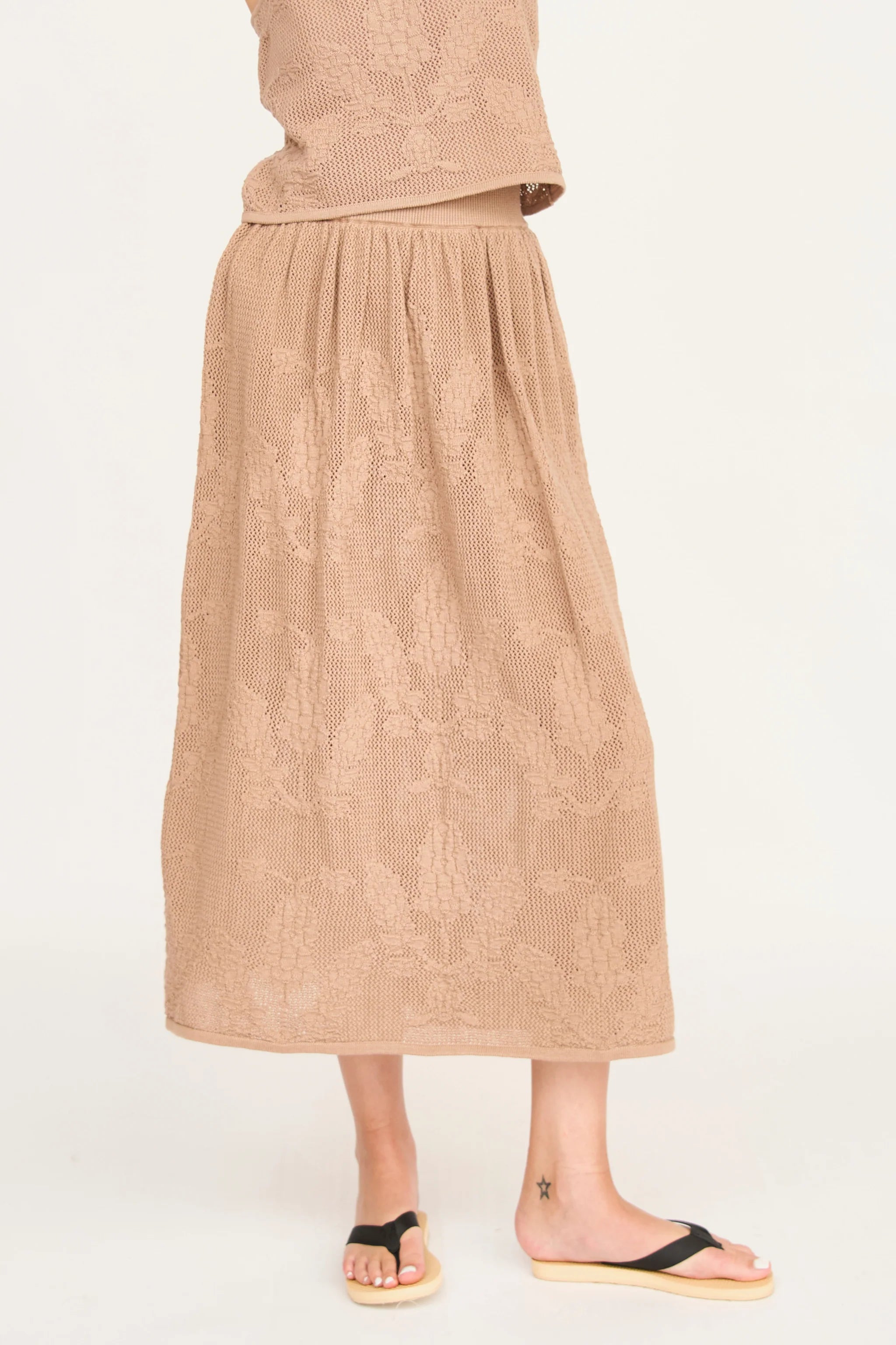 Verona  Floral Knit Skirt in Biscuit