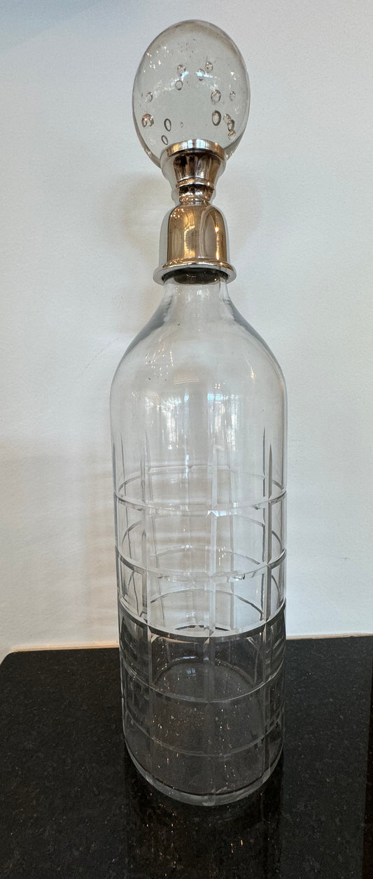Beveled Etched Plaid Glass Decanter