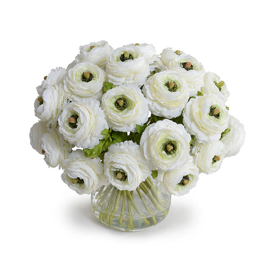 Faux Ranunculus Bouquet in Glass Vase