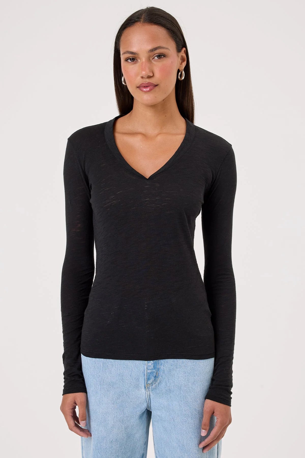 Serenity Long Sleeve V Neck Tee in Black