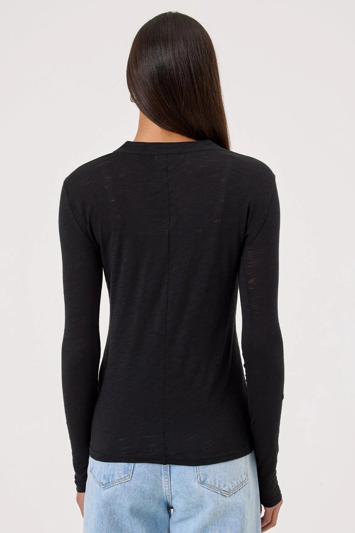Serenity Long Sleeve V Neck Tee in Black