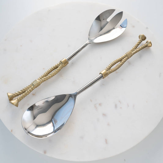 Aluminum & Golden Rope Handle Salad Servers, Set of 2