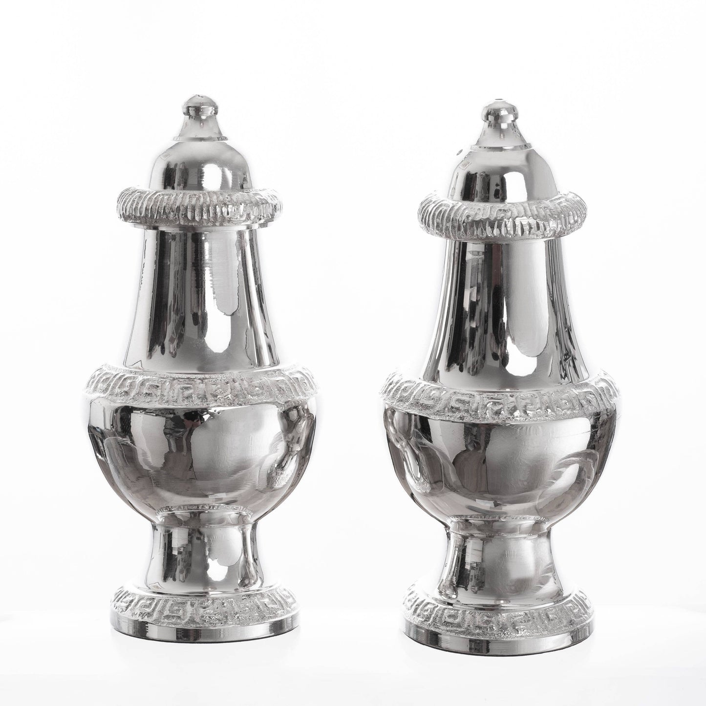 Large Greek Key Silver Salt and Pepper Shaker Set