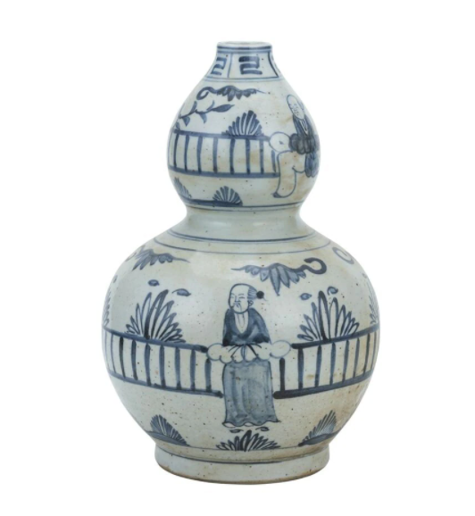 Blue And White Gourd Vase Man Out of Garden Fence