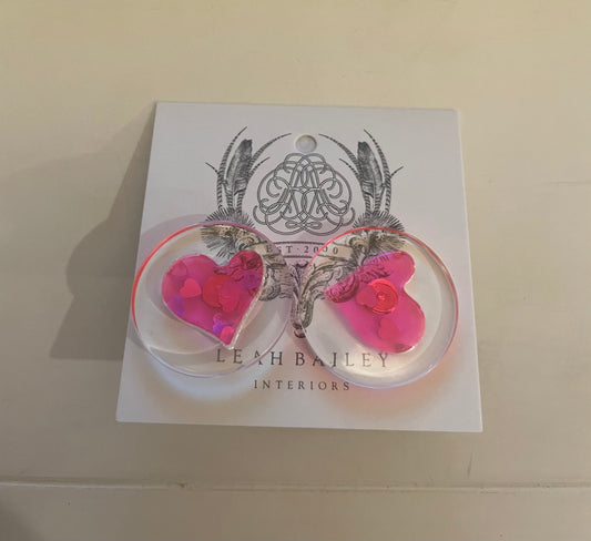 Acrylic Pink Heart Stud Earrings