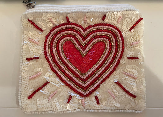 Valentine's Beaded Small Coin Pouch