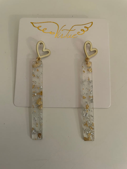 Heart Post Earrings with Acrylic Bar