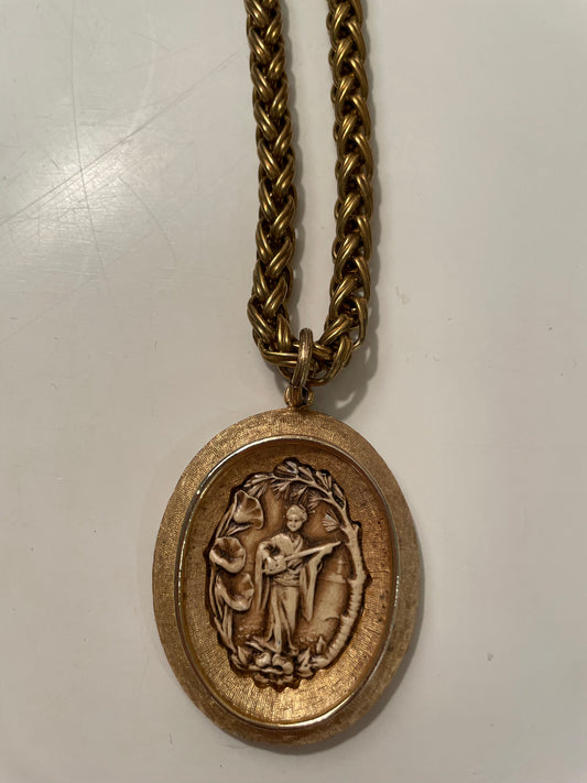 Intaglio on Brass Chain Necklace