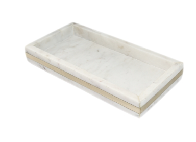 White Marble Tray with Brass Inlay